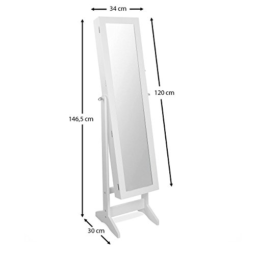 Homelux Schmuckschrank Spiegelschrank Standspiegel Schmuckkasten (B x H x T): 34 x 146,5 x 30 cm Weiß - 7