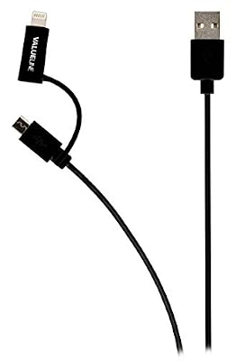 Valueline VLMP39400B1 Câble USB 2.0 A mâle vers Micro B mâle + Adaptateur Lightning pour iPad Air Noir