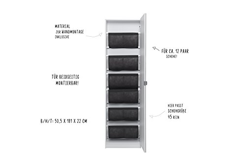 Intertrade Zora, Schuhschrank, Holzdekor, weiß, 50 x 20 x 180 cm - 5
