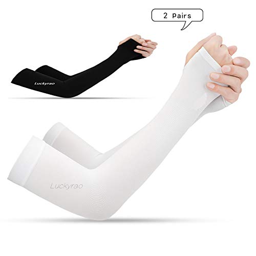 Manchette, manchette de protection pour le bras avec trou pour les doigts, manchon de conduite, protection solaire, convient à tous les sports (une paire de blancs et une paire de noirs), unisexe