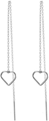 Sterling Silver Jewellery: Simple Heart Design Earrings with Thread-Through Backs (10mm x 160mm) (E606)