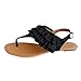 Produktbild Tohole Sandalen Damen Sandalen BöHmische Zehentrenner Sommerschuhe Frauen Flach Outdoor Schuhe RöMersandalen Rüschen Bequemen Einfarbigen Strandschuhen Flachem(Schwarz,43 EU)