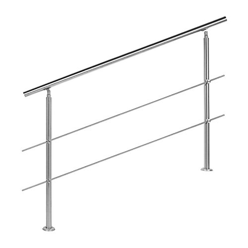 Preisvergleich Produktbild Wiltec Treppengeländer Edelstahl 2 Querstäbe 140cm Brüstung Handlauf Geländer Treppe