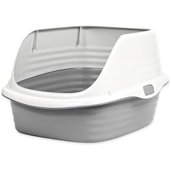 Petmate Bandeja arenera para gatos con borde con Microban, blanco perla/gris