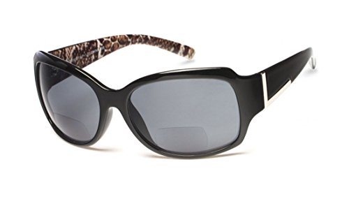 Bifocales Lunettes de Soleil de Lecture Femme Cadre Noir Classique Style Verres Fumés Dégradés Cas +1.75