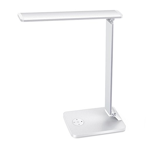 Preisvergleich Produktbild MoKo LED Schreibtischlampe Smart Touch Dimmbare Tischleuchte, drehbare Augenpflege Home Office Lampe mit stufenloser Helligkeit / Farbtemperatur, USB-Ladeanschluss, Memory-Funktion, Schlafmodus - silbrig