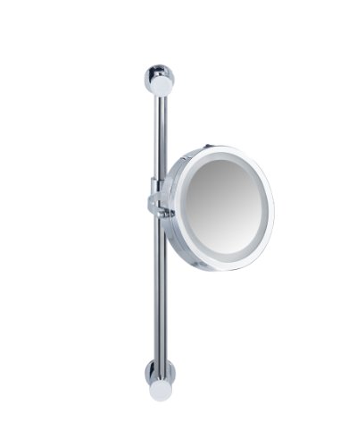 WENKO 20907100 Power-Loc LED Wandspiegel Carpi – Befestigen ohne bohren, Spiegelfläche ø 17.5cm, 500% Vergrößerung, Stahl, 25.5 x 50.5 x 23 cm, Chrom - 5