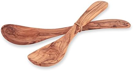 Olive wood salad servers, wide handle, with antibacterial effect, very hygienic, 25 cm