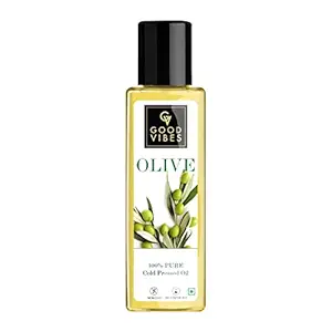 Good Vibes 100% Pure Olive Cold Pressed Carrier Oil For Hair & Skin, 200 ml Helps Strengthen Hair Roots, Deeply Moisturizes Skin, Helps Reduce Wrinkles & Fine Lines, No Alcohol, Parabens & Sulphates