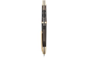 EROFA Jinhao - Penna stilografica a pressione, serie 20, pennino fine retrattile nero trasparente con set convertitore di inchiostro (clip dorata)