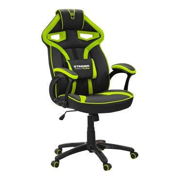 Woxter Stinger Station Alien Green - Silla gaming (Eje de acero,Levantamiento (Gas Pistón clase 4),Ergonómica,Reposabrazos acolchados,Altura ajustable,Ruedas antiarañazos,Cojín lumbar y Piel sintética