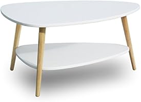 S&Oslash;RENSEN DESIGN Couchtisch wei&szlig; skandinavisches Design Holz clean chic rund oval Retrolook Couchtisch Beistelltisch neu Wohnzimmer Ablage Natur 2 Etagen