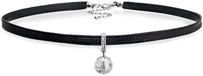 Ab-Colored Crystal Ball Pendant Pave Cz Diamond Choker Black Leather Charm Necklace For Girls Women