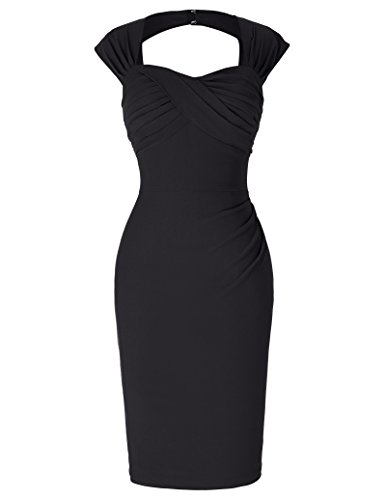 Femme Sans Manches Creux Dos Nu Élastique Vintage Bodycon Robe FR155-4 ,Noir ,40