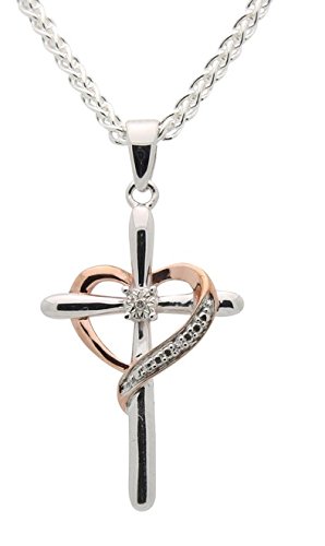 Damen Halskette mit Kreuz-Anhänger, Sterling Silber, 3 Diamantsteine