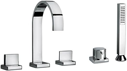 Jewel Faucets Two Lever Handle Roman Tub Faucet and Hand Shower (Polished Nickel)