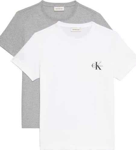 Calvin Klein Donna T-Shirt Maniche Corte Confezione da 2 Logo Tee con Scollo Rotondo, Multicolore (Heroic Grey Heather/Brilliant WHI), XXS