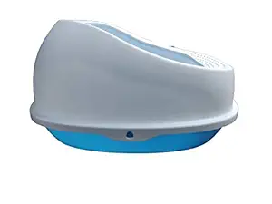 The DDS Store Open Top Cat Litter Box Pan Rimmed High Sides PP Plastic Kitty Litter Box with Rim , Easy to Clean for Little Cats (Blue)