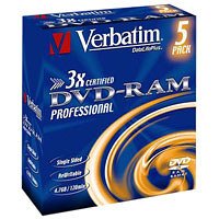 Verbatim DVD-RAM 3x Speed 4,7GB Cartridge Type 2 Single Sided (removable) 5er Pack DVD-Rohlinge