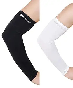 Never Lose Arm Sleeves with UV Protection for Sports & Driving (2 Pair) (Black & White)