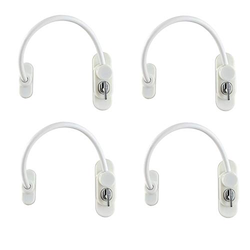 Kamtop Restrictor Ventana de Seguridad 4 Unidades Cable de Bloqueo de Seguridad para Niño Accesorio de Seguridad para Bebé Cerraduras de Ventana Cerraduras de Puerta con Tornillos Llaves Blancas