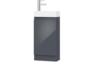 BELOFAY Vanity Unit With Basin, 400mm Floor Standing Bathroom Vanity - Laquered Cloakroom With 1 Tap Hole and Soft Close Hinges With Waste (Denvor Grey)