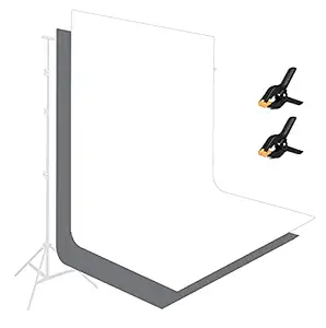 HIFFIN 8x12 ft White & Grey Screen, Photography Backdrop Background with 2 Clip, White & Grey Chromakey Panel for Photo Backdrop Video Studio, Muslin Background Screen for Photo Video Studio