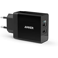 Anker 24W 2-Port USB Ladegerät mit PowerIQ Technologie für iPhone, iPad, Samsung Galaxy, Nexus, HTC, Motorola, LG und weiter (Schwarz)