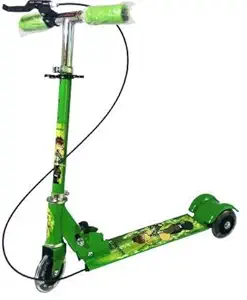 niyamat three wheeler scooter for kids kick foldable scooter with brake bell led lights in wheels and adjustable handle height 2-4 years [assorted][latest 2020 edition] (character displayed may vary)- Multi color