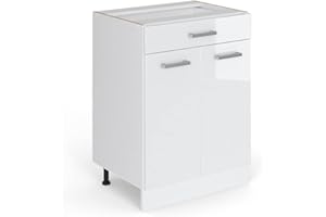 Vicco Küchenunterschrank R-Line, Weiß Hochglanz/Weiß, 60 cm mit Schublade, ohne Arbeitsplatte