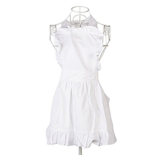 UEETEK Süße Frauen Mädchen Baumwolle Schürzen Kellnerin Schürze Koch Schürze für Küche weiß