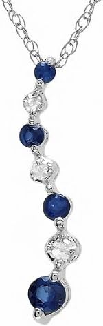 DazzlingRock 10K White Gold Round Blue Sapphire Graduating Journey Of Life Diamond Pendant 1/4 CT (0.25 Cttw, H-I Color, Si Clarity), Free Silver 18 Inch Chain