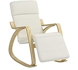 SoBuy FST16-W Fauteuil à Bascule Avec Repose-pied Réglable Design Rocking Chair Fauteuil Relax Bouleau Flexible (Beige)