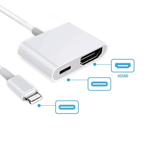 Excuty HDMI Compatible with/Replacement for Phone XS/XS Max/XR/X /8/7 /6/5 /Se, Pad Air/Mini/Pro, 1080p Digital AV Adaptateur, HDMI Adaptateur Cable,1080p Digital AV Adaptateur (White)