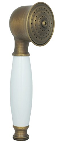 Nostalgie Retro Handbrause Brausekopf Duschbrause Dusche Duschkopf Regenbrause mit weißem Keramik Griff Vintage Antik Messing 070 - 4