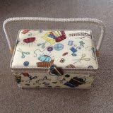 Cream Needlework Design Fabric Sewing Box 27.5x17x15cm
