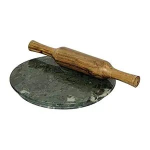 Desert Crafts Marble Chakla and Wooden Belan for Home & Kitchen (11 in, Green Marble)