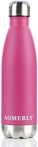AOMERLY Insulated Water Bottle, Double Wall Vacuum Stainless Steel Water Bottle, S'well Cola Shape, No sweating, BPA Free, Keeps Cold &amp; Hot, Perfect for Camping, Picnics, Gym, 17 oz, Pink
