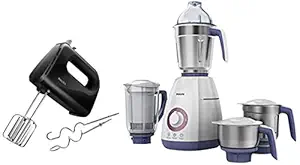 Philips HR3705/10 300-Watt Hand Mixer & Viva Collection HL7701/00 Mixer Grinder, 750 Watts, 4 Jars (Elegant Lavender and White)