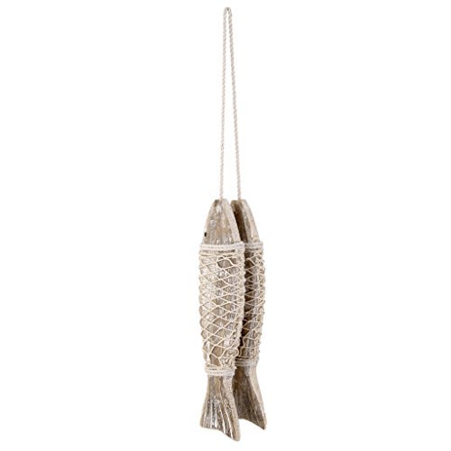 2x Rustikale Küsten Hand Geschnitzt Meereskunstraumdekor Fisch Wanddeko Hängen Deko L - 5