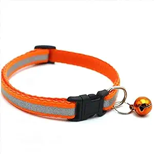 Woofy Reflective Safe Pets Collar with Bells Adjustable Length Puppy Collar Reflected Sot Nylon Collar for Puppy and Cat (10 MM, Orange)