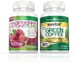 Raspberry Ketone Pure 600mg & Svetol Green Coffee Combo Pack, 1 Month Supply, Evolution Slimming