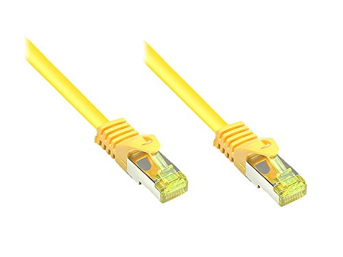 Good Connections RJ45 Ethernet LAN Patchkabel mit Cat. 7 Rohkabel und Rastnasenschutz RNS, S/FTP, PiMF, halogenfrei, 500MHz, OFC, 10-Gigabit-fähig (10/100/1000/10000-Base-T Ethernet Netzwerke) - z.B. für Patchpanel, Switch, Router, Modem - gelb, 0,25 m