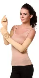 NVL Unisex Cotton Arm Sleeves for Summer and Sun Protection Full Hand Long Gloves for Bike Riding Men and Women Washable and Reusable Beige Color 1 Pair