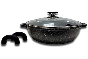 Cflagrant® Sautoir Mijoteuse Façon Pierre avec Couvercle Tous Feux Dont Induction sans PFOA Cuisson sans Matière Grasse Revêtement en Greblon C3 de Technologie Allemande (Mijoteuse 28cm)