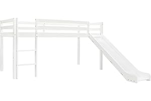 vidaXL Cama Alta para Niños Tobogán y Escalera Madera Pino 97x208 cm Somier Mueble Mobiliario Dormitorio Habitación Infantil Hogar