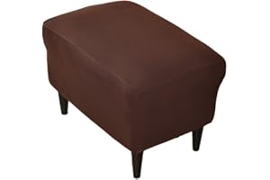 Highdi Ottoman Cover Rectangle Polyester Spandex, Solid Color Stretch Footstool Slipcover, Stool Protector Cover with Elastic Bottom, Removable Washable Footrest Pouffe Covers (brown,XL)