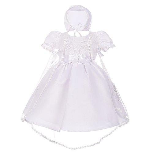 Dressy Daisy Baby Girls' Pearls Embroidered Baptism Christening Gown Dress With Cape And Bonnet Infant Size 3-6 Months White