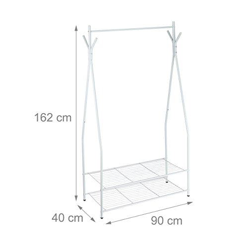 Relaxdays Kleiderständer mit Schuhablage SANDRA, Metall, breit, Garderobenständer mit Kleiderstange, 2 Ablagen auch für Stiefel, HBT: 162 x 90 x 40 cm, weiß - 3