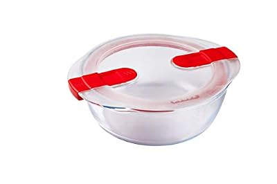 Pyrex - Cook&Heat - Plat Rond en Verre avec Couvercle Hermétique Spécial Micro-Ondes – Boîte de Conservation – Cuisinez au Four, Conservez et Réchauffez, Transparent